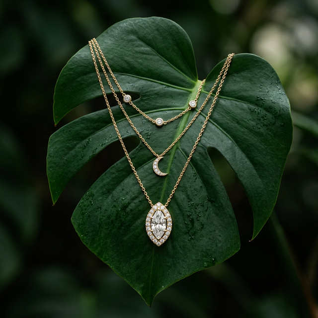 Layered gold necklaces with diamond accents